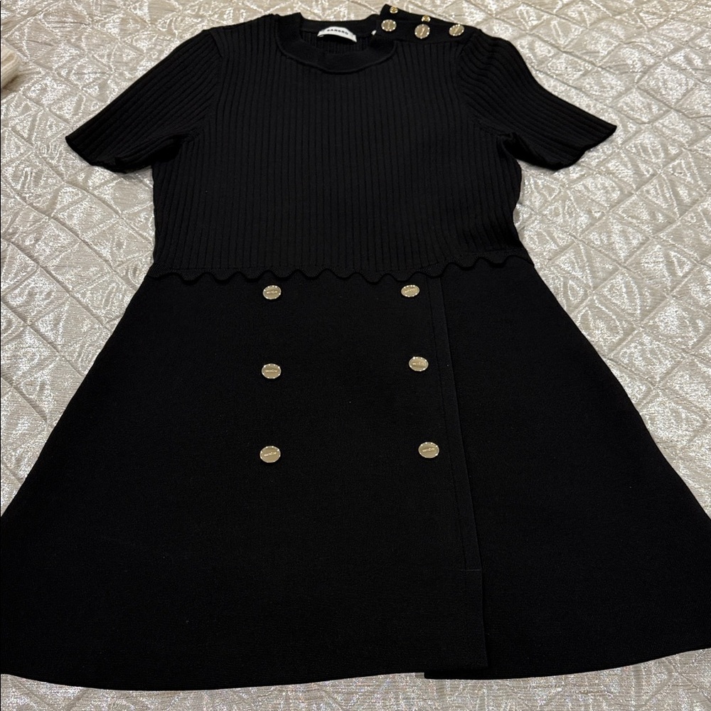 Sandro Elegant Black Dress with Gold Button Accents